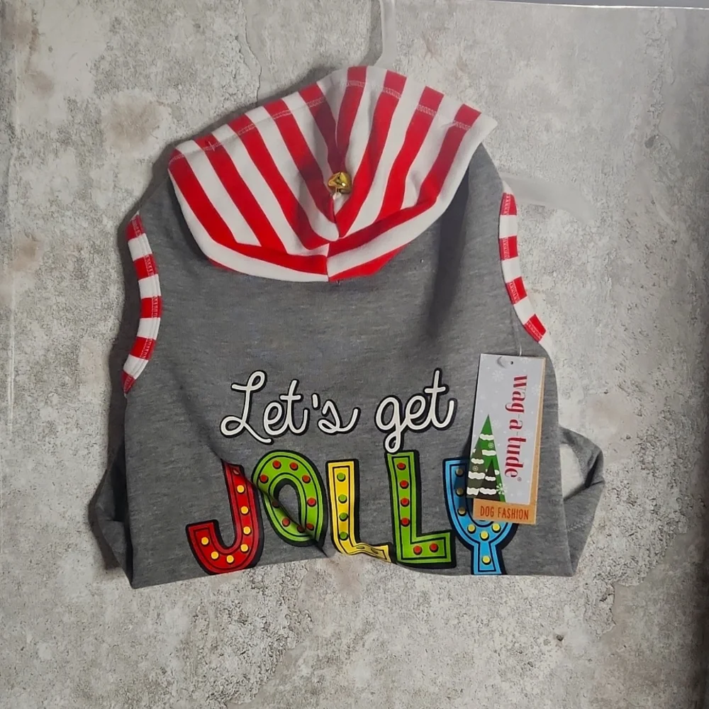 Christmas Dog hooded shirt Let's Get Jolly wag-a-tude. Large